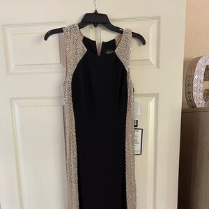 Xscape Black Dress with Gold and Silver Details